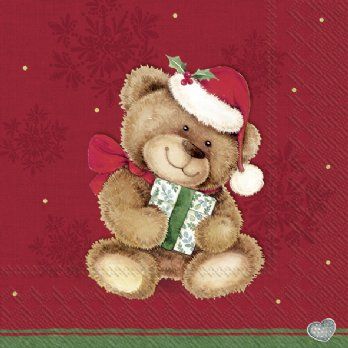 salg af Kaffeservietter, christmas teddy red